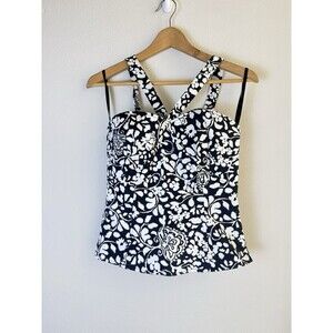 White House Black Market Floral Corset Bustier Tank Top Size 2 Black White Y2K